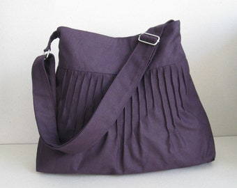 Sale - Blythe - Deep Purple Canvas Lines Multi-Purpose Bag - Shoulder bag, Messenger bag, Tote, Travel bag, Women