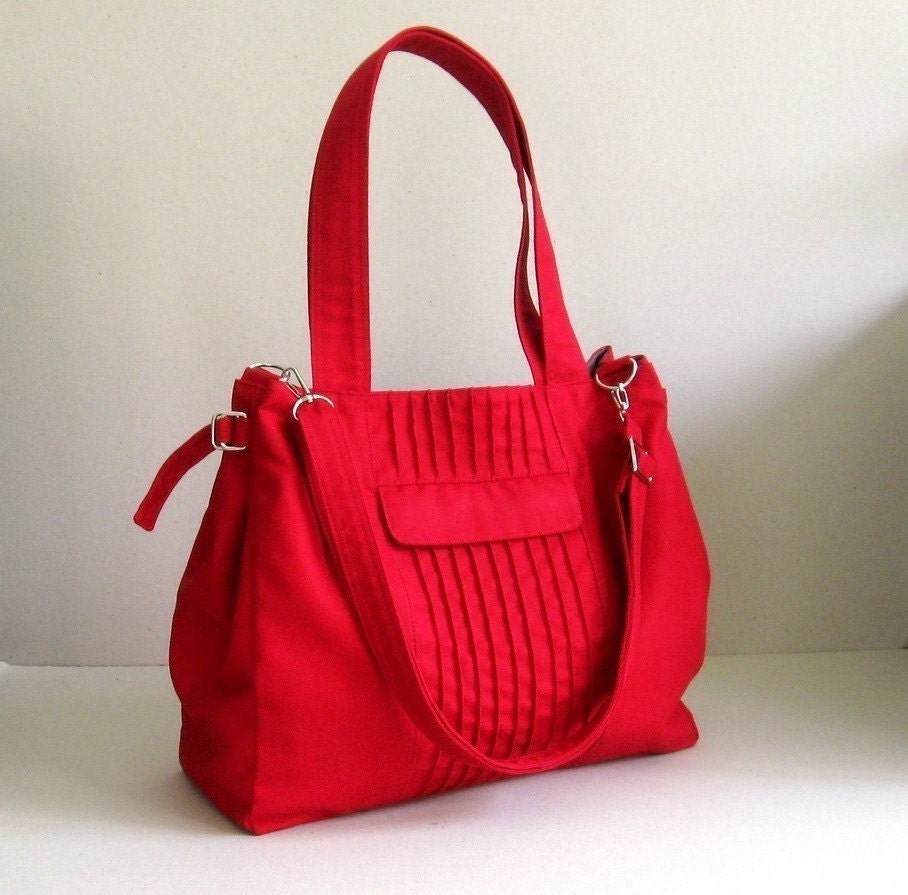 Sale - Red Canvas Bag - Shoulder bag, Diaper bag, Messenger bag, Tote, Travel bag, Women - CARRIE
