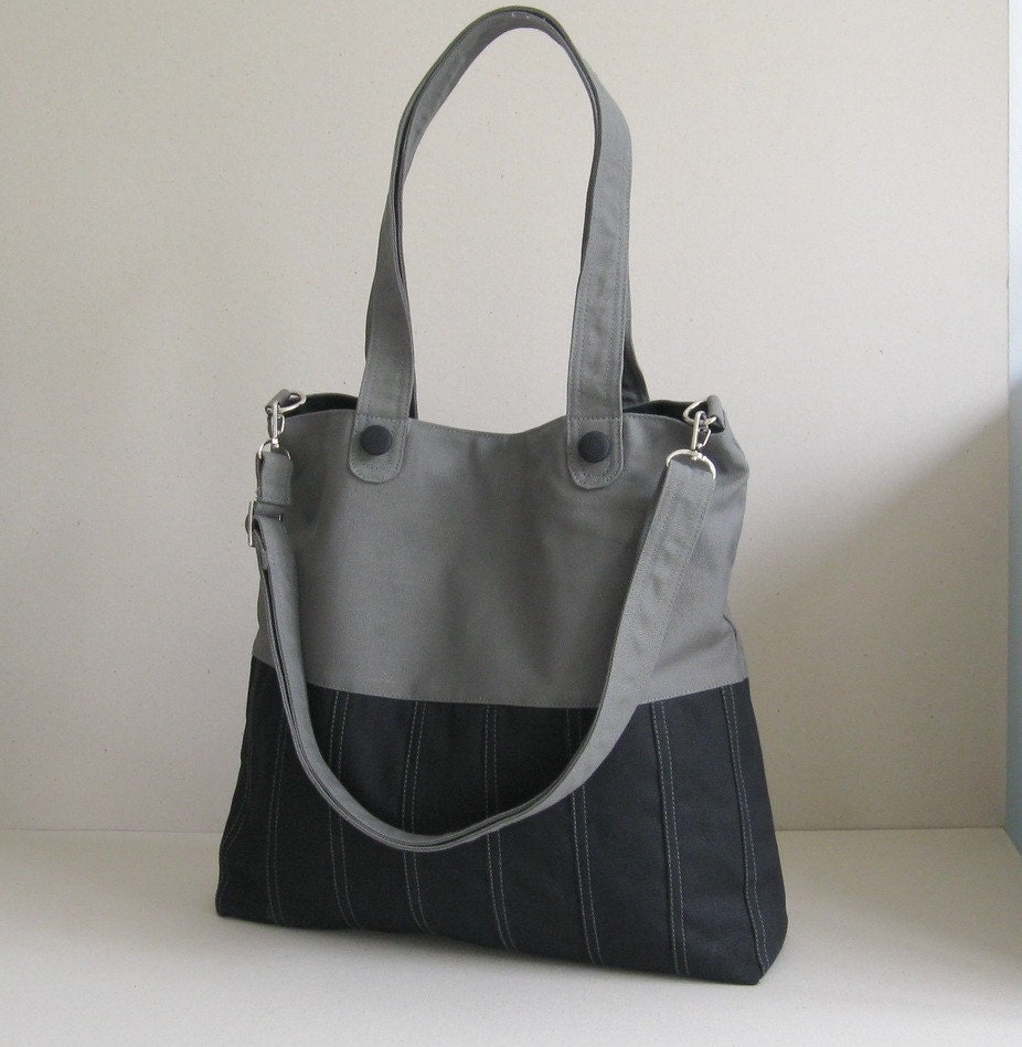 Sale - BlackGrey Canvas Bag, tote, purse, everyday bag, messenger bag ...