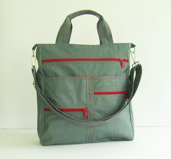 Sale - Grey Water-Resistant Nylon Bag, tote, shoulder bag, messenger, school bag - Melissa