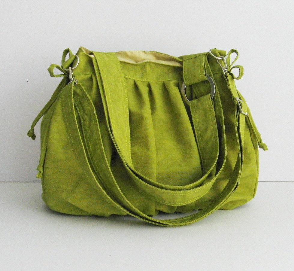 Sale  - Water Resistant Nylon Pumpkin Bag in Apple Green - Shoulder bag, Diaper bag, Messenger, Tote, Travel, Women