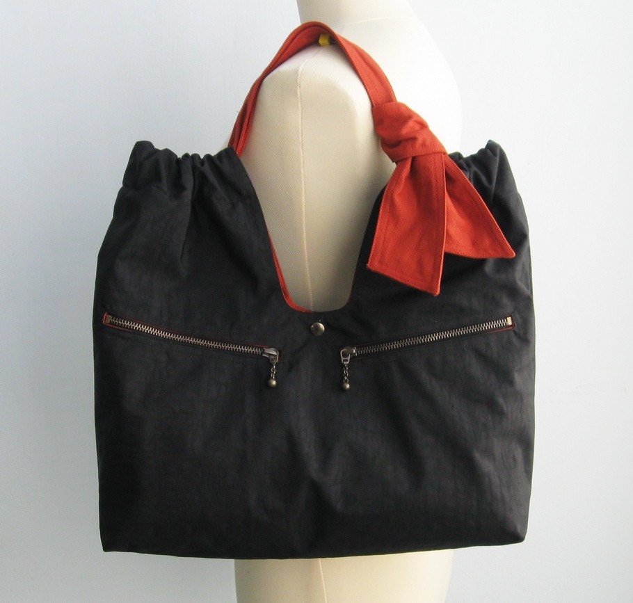 Sale - Water Resistant Nylon Bag in Black - Shoulder bag, Diaper bag, Messenger bag, Tote, Women - TEDDY