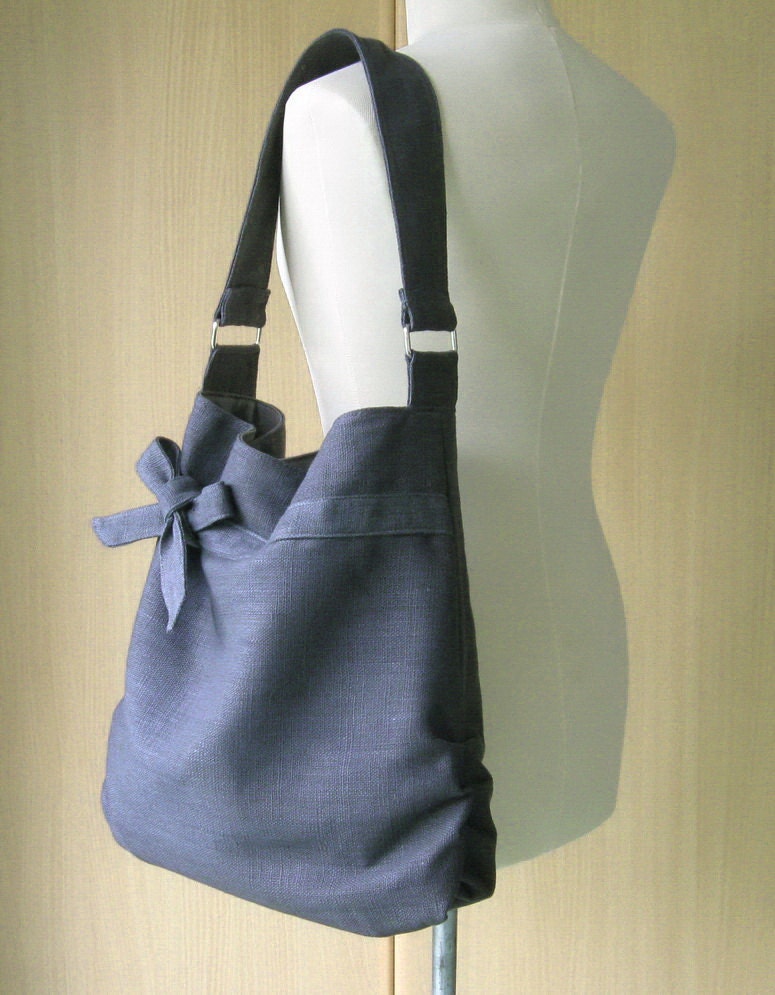 Sale - Grey Hemp/Cotton  Bag, tote, purse, bow, hemp, unique - Dessert