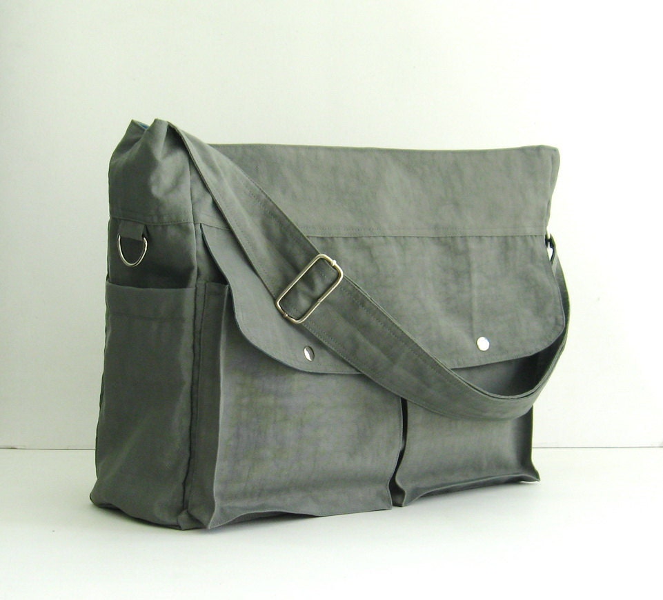Sale - Grey Water-Resistant Nylon Diaper Bag - Shoulder bag, Messenger bag, Tote, Travel bag, Women, Gym bag - JENNIFER