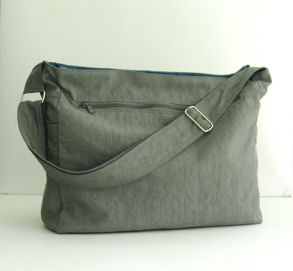 Sale - Grey Water-Resistant Nylon Diaper Bag - Shoulder bag, Messenger bag, Tote, Travel bag, Women, Gym bag - JENNIFER