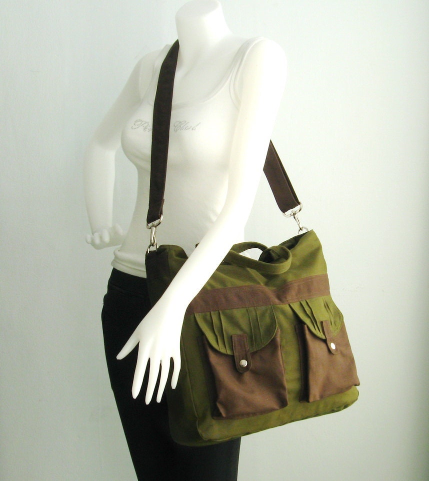 Sale - Dark Olive Canvas All purpose Bag - Shoulder bag, Diaper bag, Messenger bag, Tote, Travel bag, Women