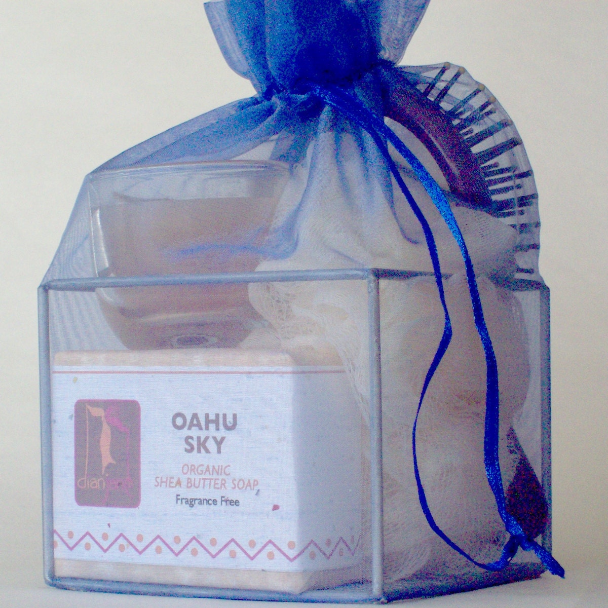 Men Blue Organza Spa Cube Gift Set with Shea Butter Natural Soap-Gift Ideas for Him- Home and Living-Bath and Beauty