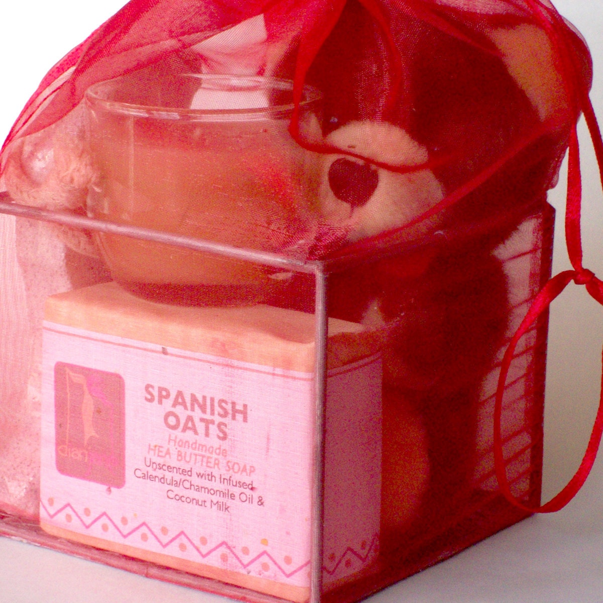 Red Valentine Organza Spa Cube Gift Set with Shea Butter Natural Soap -Gift Ideas for Her-Home and Living-Bath and Beauty