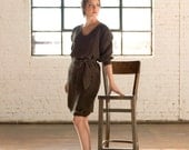 Dress chocolate, womens clothing, eco friendly 3/4 sleeve dress hemp and silk, handmade dress, large dress