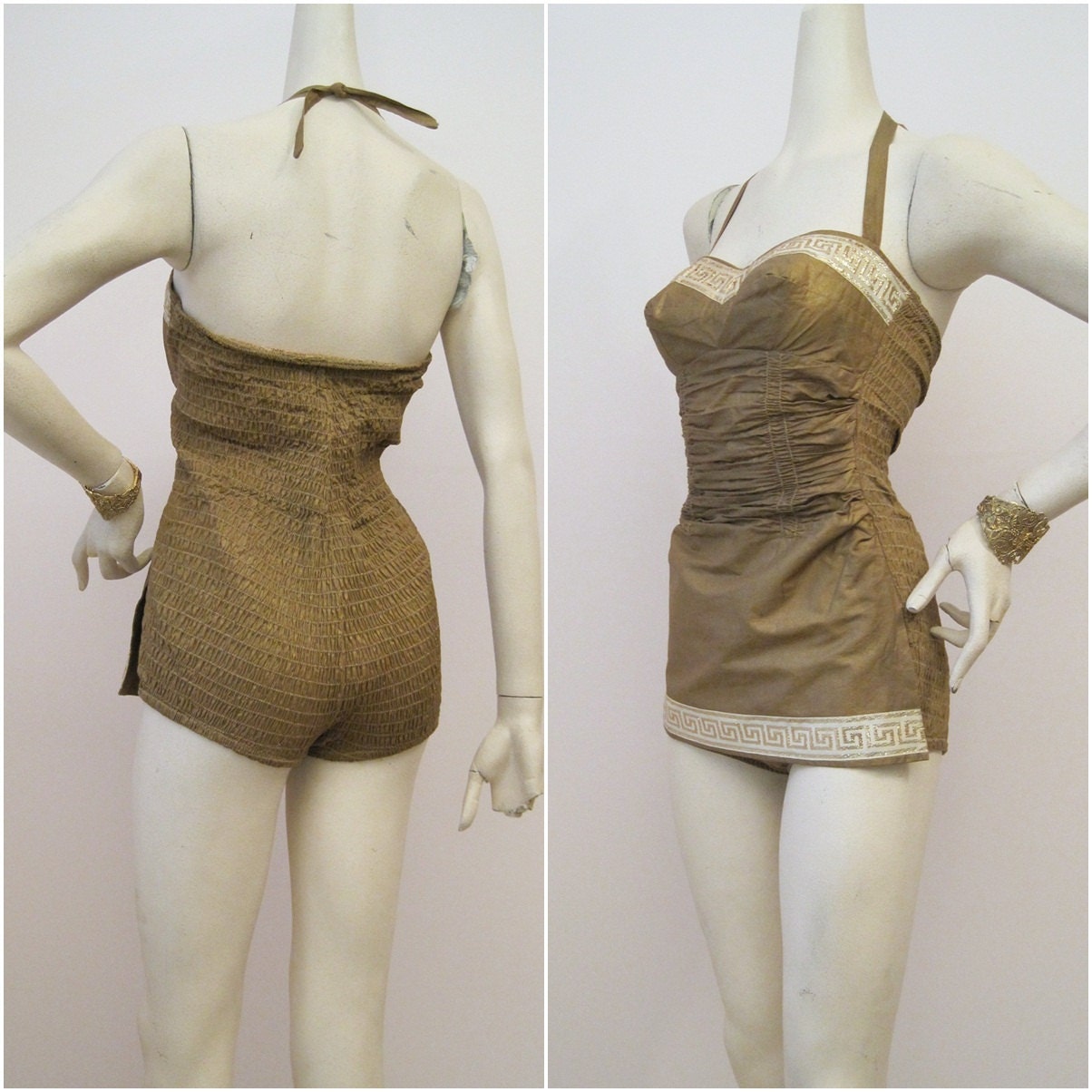 50s Swimsuit Vintage Pin-up Greek Goddess Bathing Suit S M