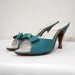 50s Shoes Vintage Springolator Turqoise Leather Bow Mules Sandals Heels 6.5