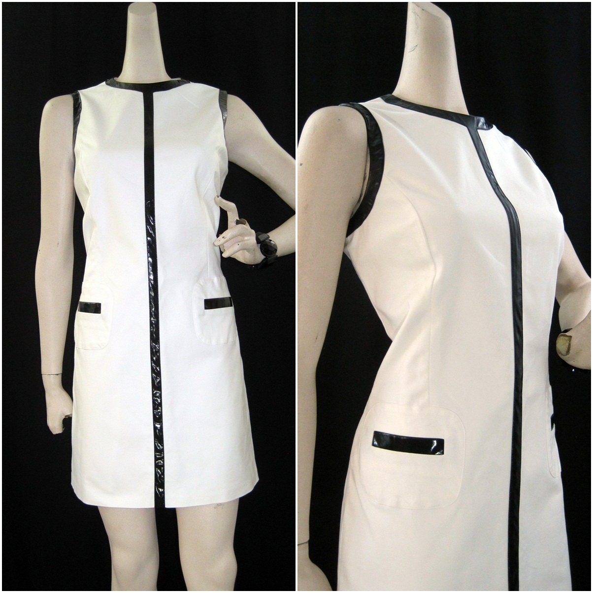 90s Does 60s Dress MOD Black and White Mini Shift Go-go M