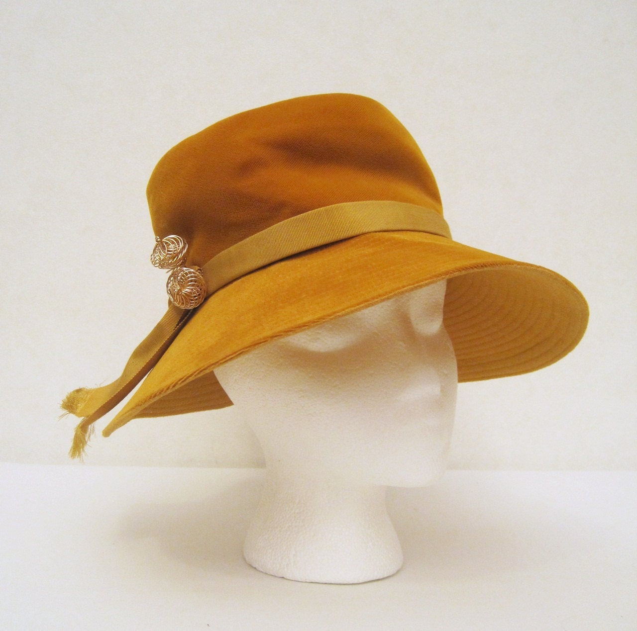 60s Hat Vintage Mustard Gold Velvet Glamour Hat