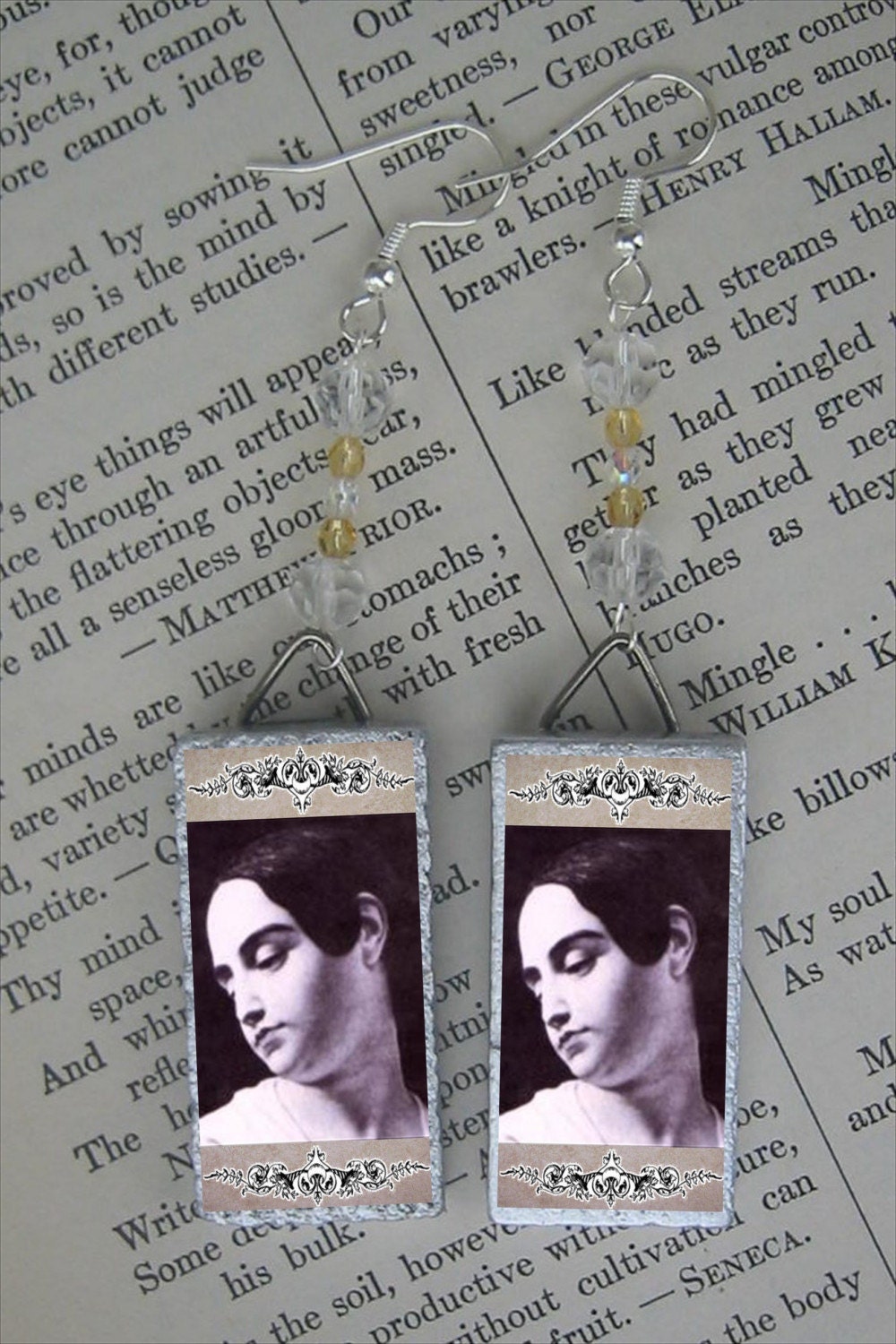 VIRGINIA POE - young wife of EDGAR ALLAN POE - tragic - BEADED EARRINGS