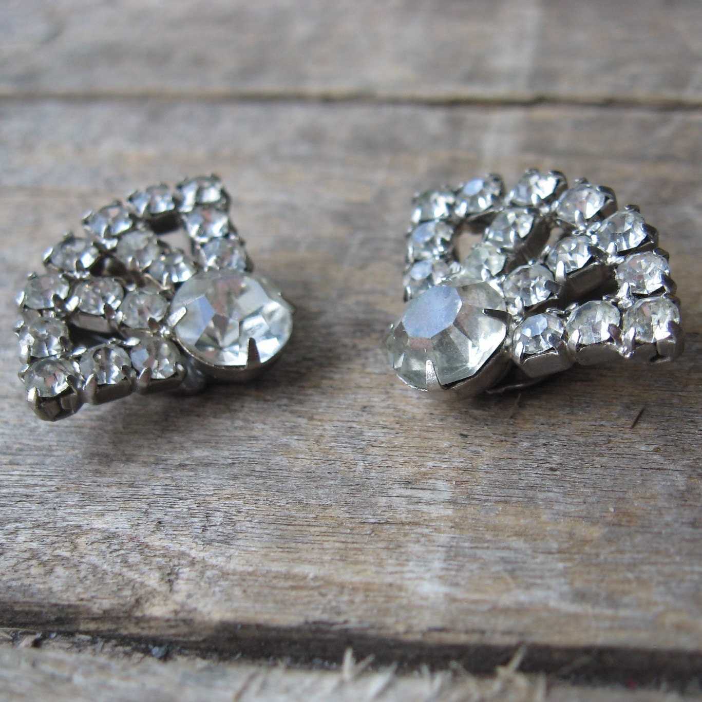 Vintage 1950s Rhinestone Earrings Clip Ons