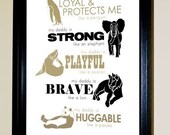 My Daddy Is . . . 8 X 10 Modern Artwork in Black and Khaki Featuring Animal Traits - Gift for Daddy