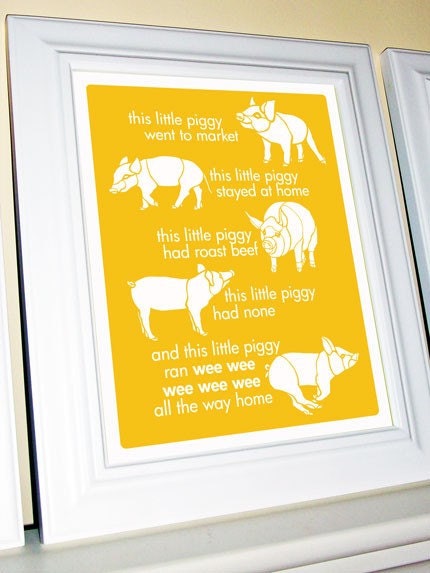 This Little Piggy Nursery Rhyme - Yellow - 11 X 14 Print