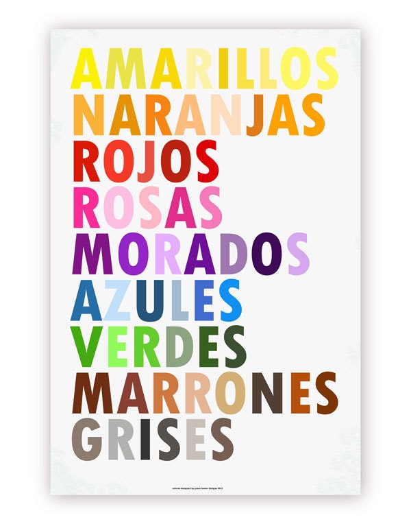 Colors in Spanish Poster, Colores en Espanol, Large 20 X 30