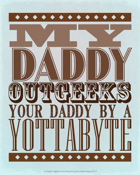 Geek Dad Gift - Poster My Daddy Outgeeks Your Daddy by a Yottabyte - 11 X 14 Blue and Grey