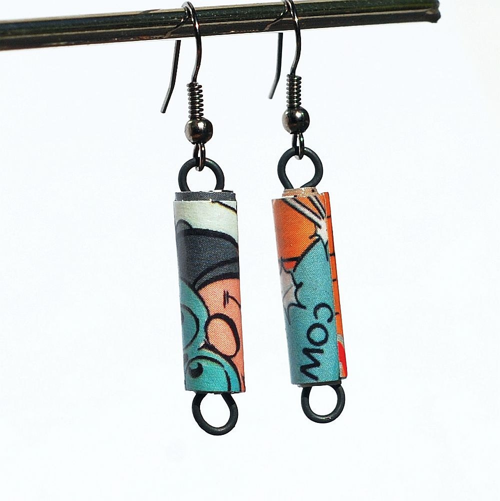 Paper Bead Jewelry- Upcycled Comic Book Earrings