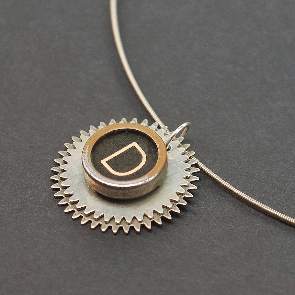 Typewriter Key Necklace Letter D- Guitar String Steampunk Jewelry