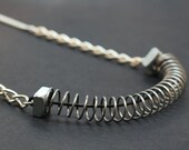 Hardware Industrial Necklace- Silver Spring & Chain Found Object Jewelry