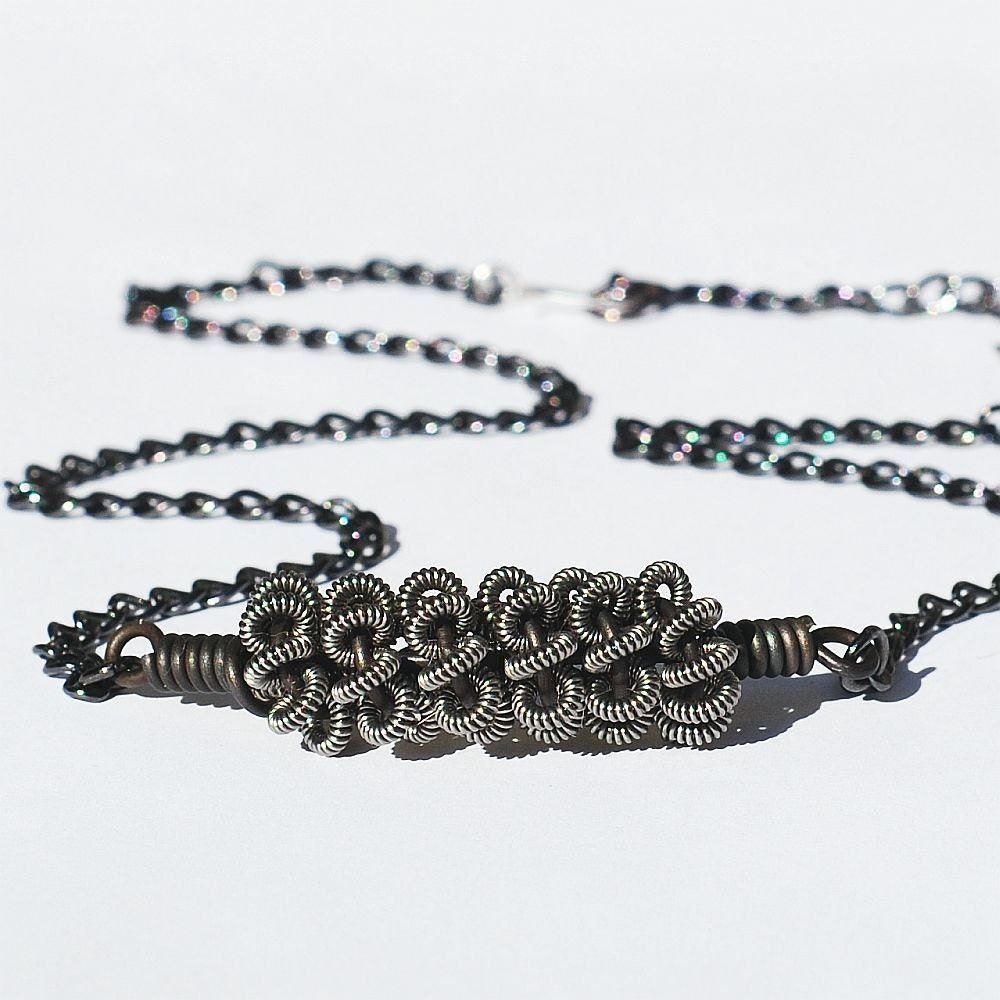 Guitar String Jewelry- Upcycled Silver and Gunmetal Necklace