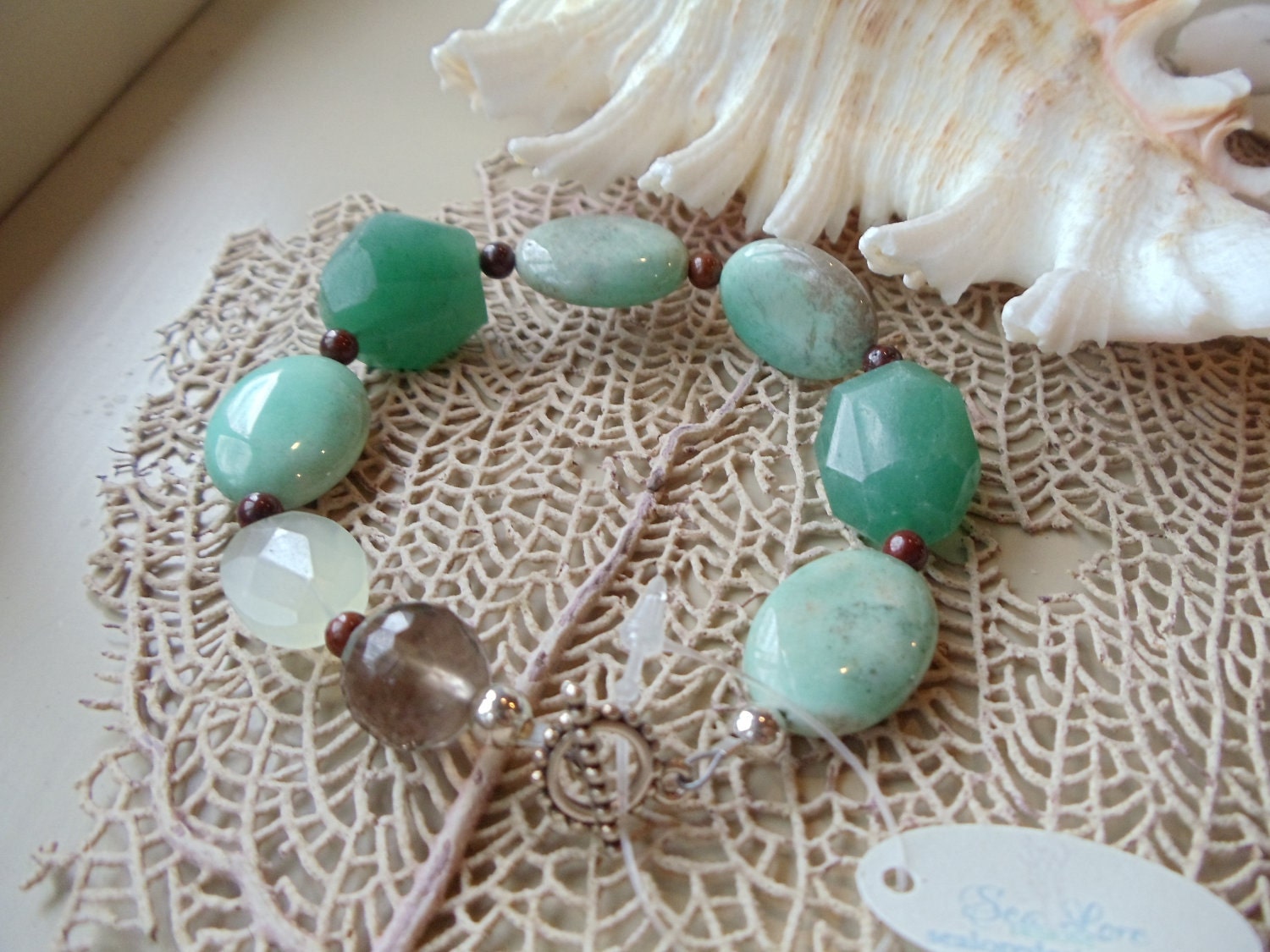 SAILOR MOON BRACELET, shades of green, by the sea jewelry, chrysophase bracelet, smokey quartz bracelet, mermaid