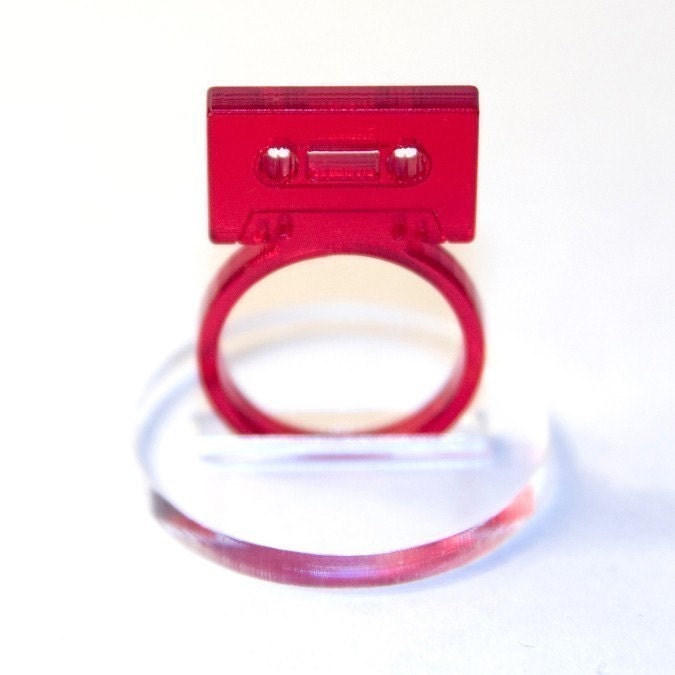 cassette tape acrylic ring (red)