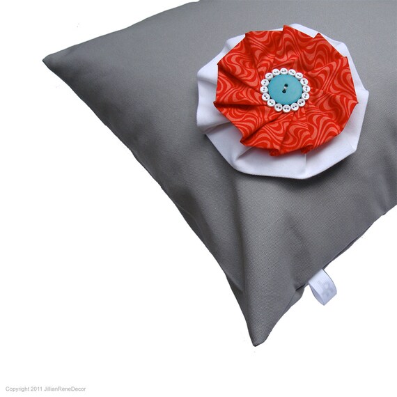 16 PILLOW COVER Gray Canvas Poppy Red Waves by JillianReneDecor
