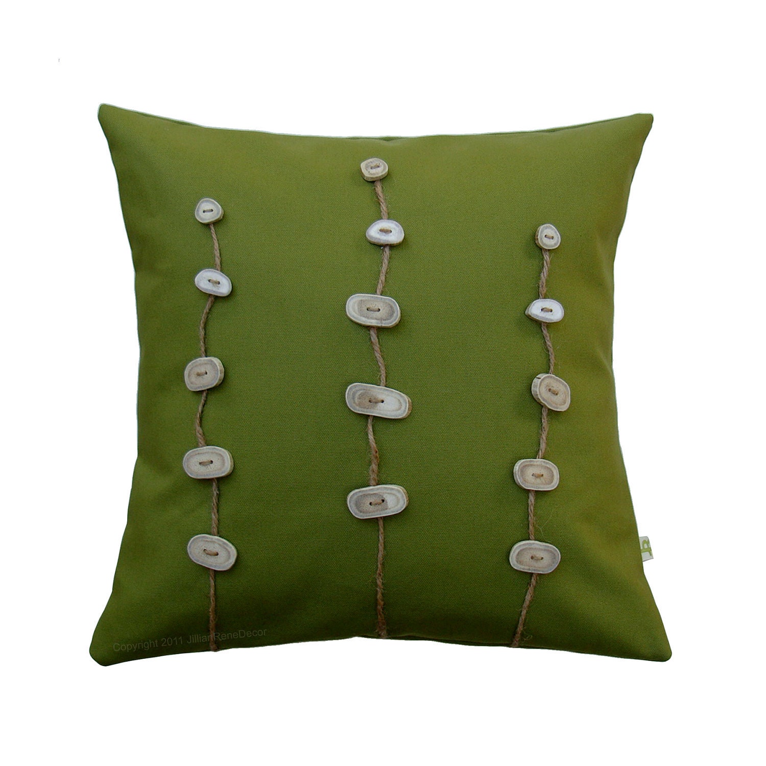Deer Antler Button DECORATIVE PILLOW in Green Canvas Woodland Home Decor by JillianReneDecor Unique Gift for Him - Fathers Day - Dad