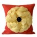 Pale Yellow Flower PILLOW COVER in Coral Linen with Navy Retro Honeycomb Dome Button by JillianReneDecor Bright Home Decor