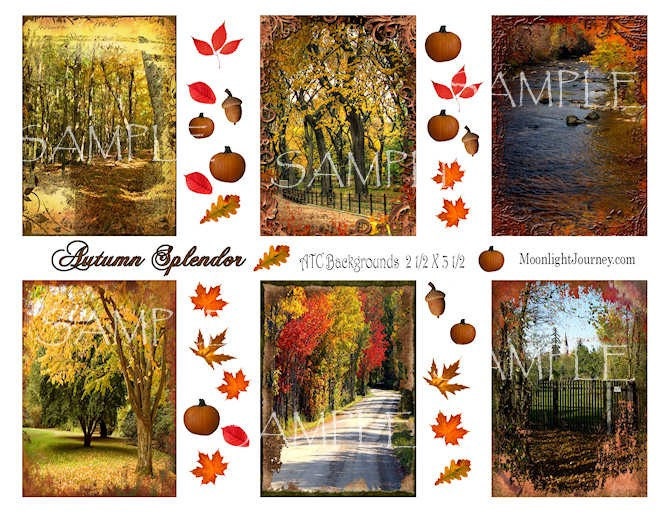AuTuMn SpLeNdOr atc aceo backgrounds Collage Sheet fall landscape pumpkin leaves vista view