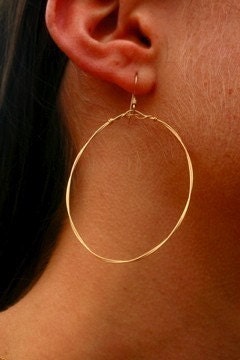 Woman Jewelry, Modern Girl Boutique Style Earrings Ornament Gold, Hoop Circular Design 2 1/4 by 2 Inches, Super Thin, Precious