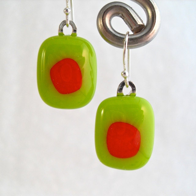 Earrings Dangle Holiday Jewelry Fused Glass Minnesota Artisan Handmade Handcrafted Olive Juice