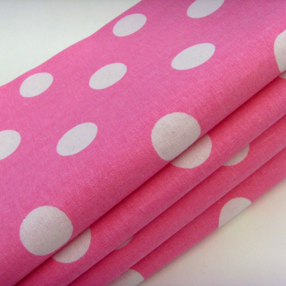 Pink and White Polka Dot Napkins / Bright Pink / Big White Polka Dots / Feminine Table Accessory / Set of 4