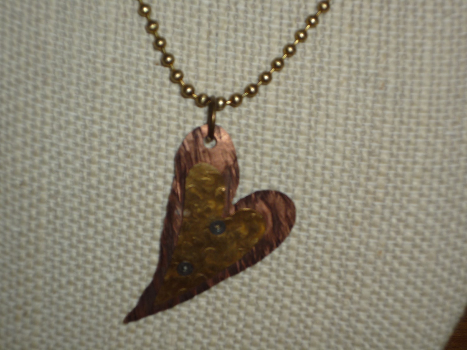 Copper and Brass Textured  Heart Necklace