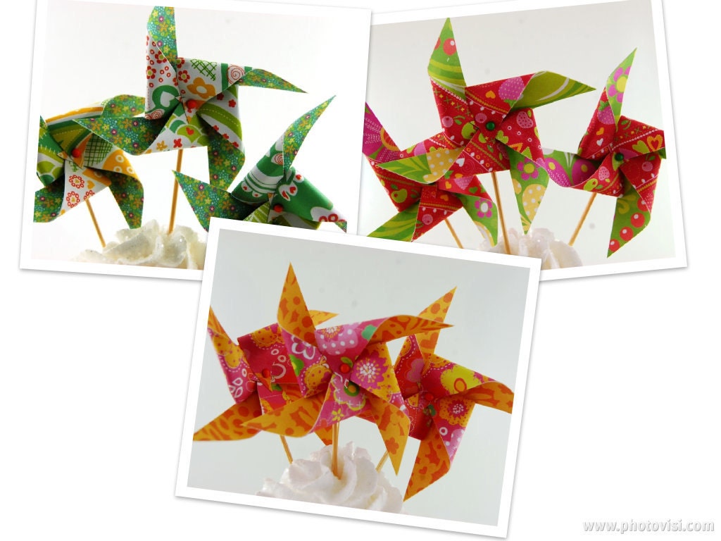 Fiesta Fun Collection Pinwheel Cupcake Toppers Set of 12 Choose Your Pattern