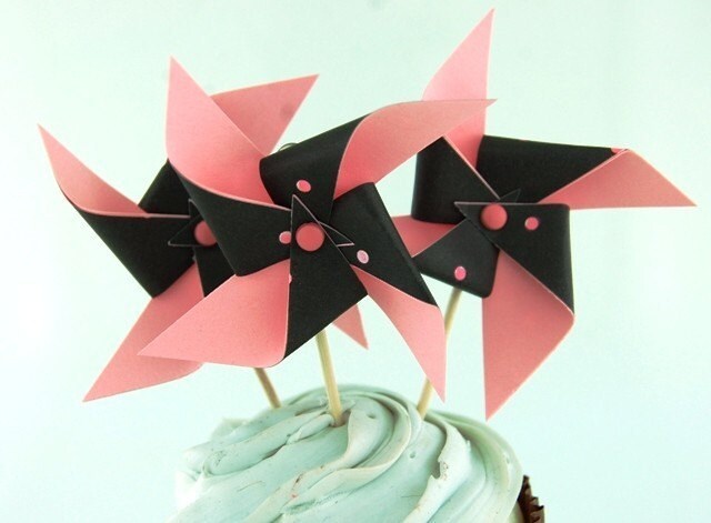 Pinwheel Cupcake Toppers Set of 12 Custom Made to Order