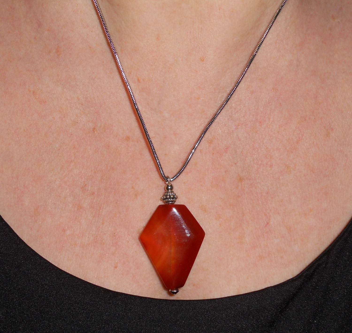 SALE - Carnelian pendant necklace, Carnelian pendant on silver snake chain, Boho chic jewelry