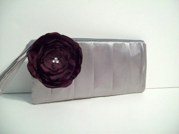 Pleated clutch w/Poppy (choose colors) Monogram available- Bridesmaid gifts, bridesmaid clutches, bridal clutches wedding party