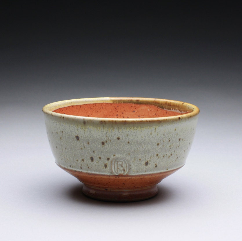 ceramic bowl - stoneware bowl with satin creamy white and orange shino glazes