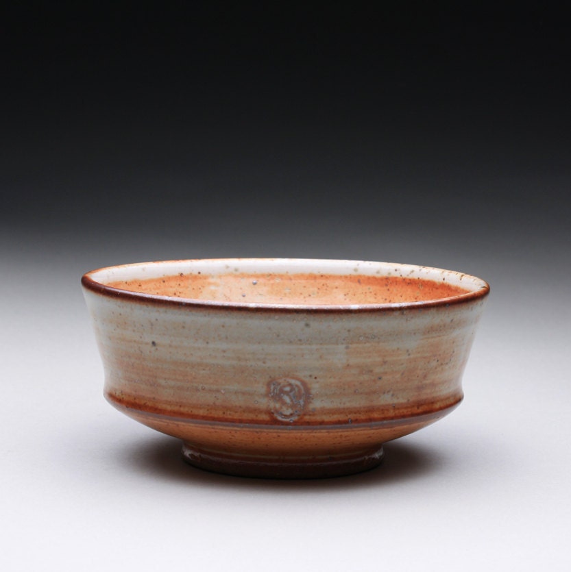 handmade pottery serving bowl with shino glazes
