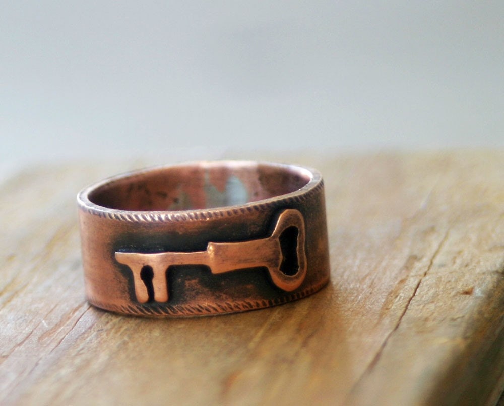 Key Band Ring Wide Copper Band