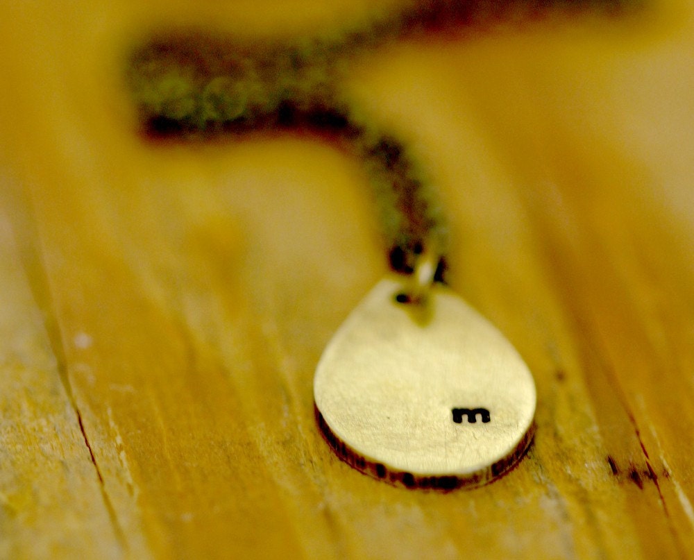 Teardrop Brass Necklace with custom initial (E0262)