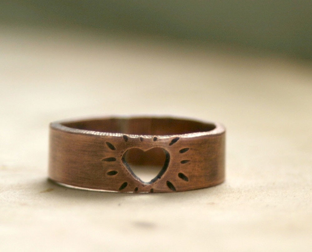 Heart Ring Cutout Copper Band (E0198)