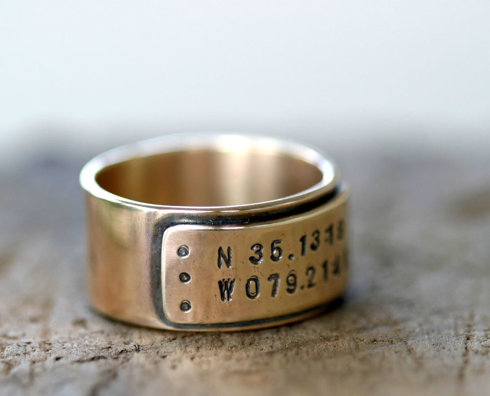 14k Gold Latitude Longitude Personalized Wedding Ring