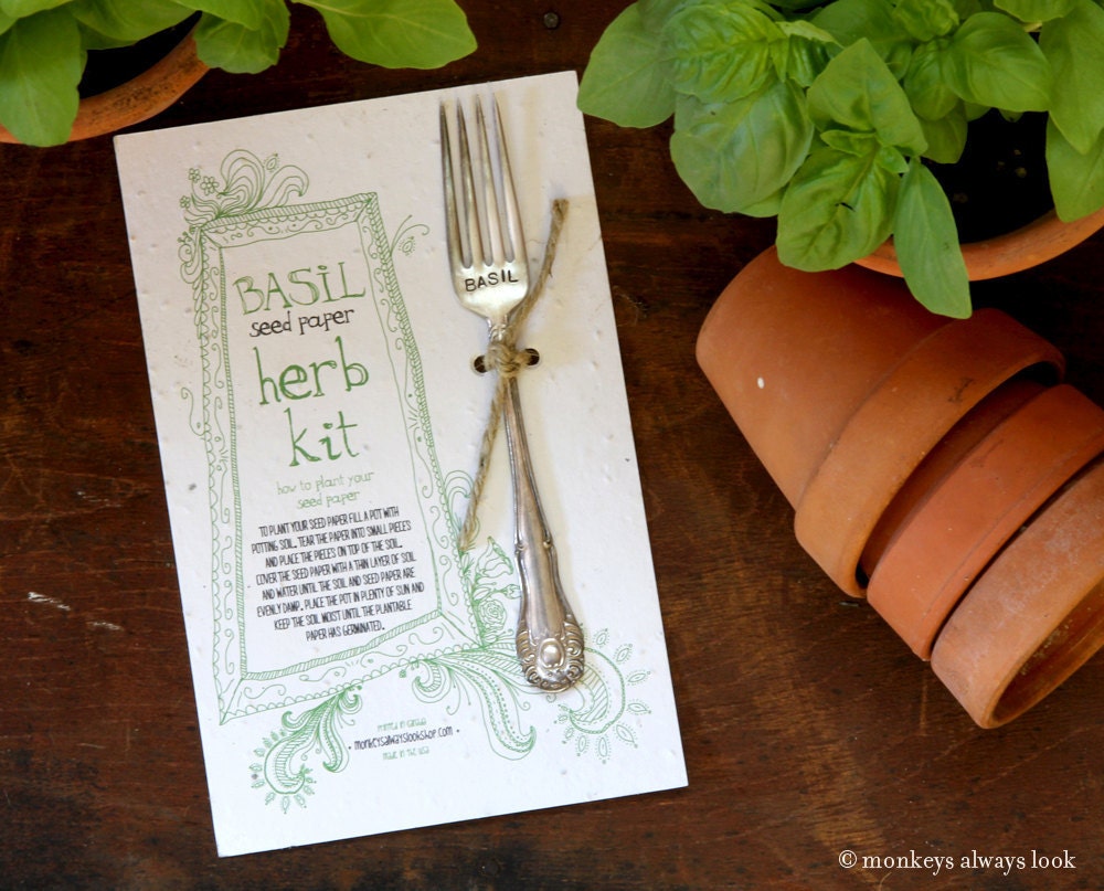 Basil herb kit plantable seed paper garden marker