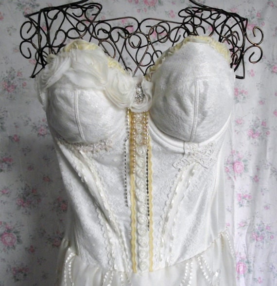 Wedding..formal..dress..strapless..corset..lace..cream..size 14..redesigned