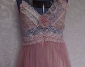 Wedding..bridesmaid..peach..lace.lingerie..sheer.dress.upcycled slip